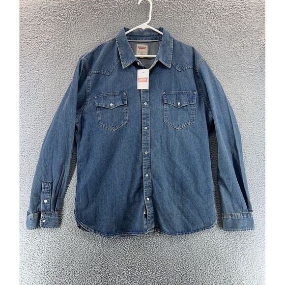 Levi's Men's‎ Classic Denim Western Pearl Snap Casual Long Sleeve Shirt XXL NWT - Picture 1 of 16